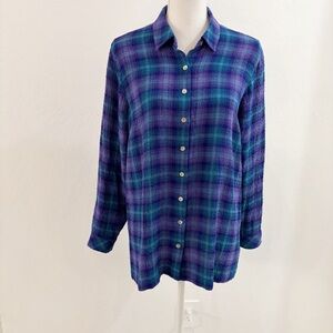 J. Jill Petite Green Purple Plaid Button Down Shirt Size PM